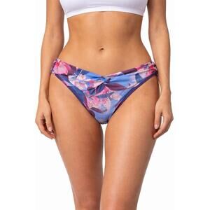 Becca Twisted Shirring Floral Hipster Bikini Bottom Purple Size M 13770